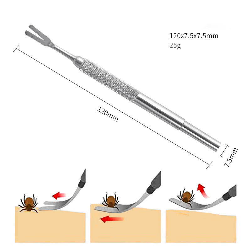 Dimensions: 120mm long, 25g, and how the fork lifts a tick