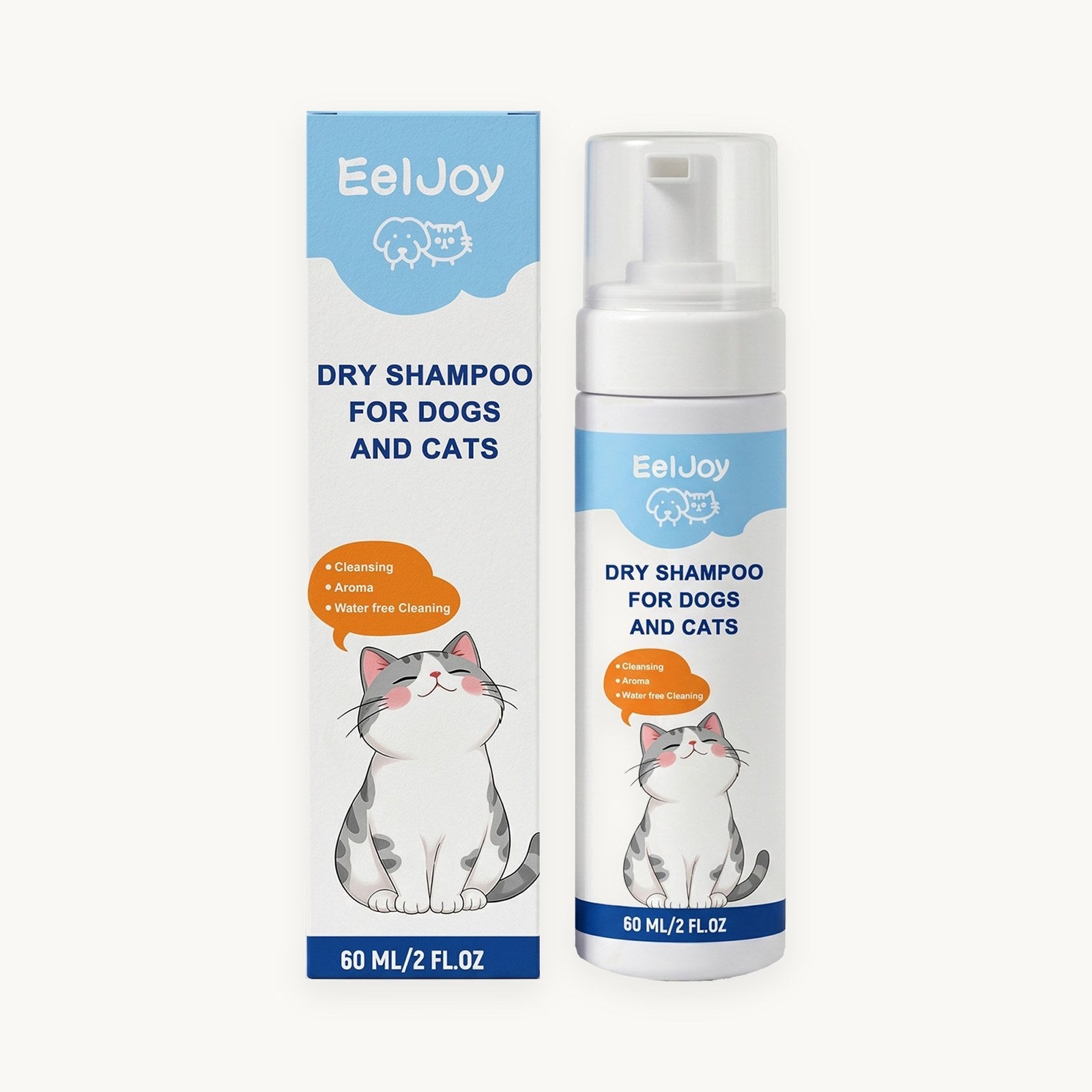 No-rinse foam pet shampoo, 60ml pump bottle with its box