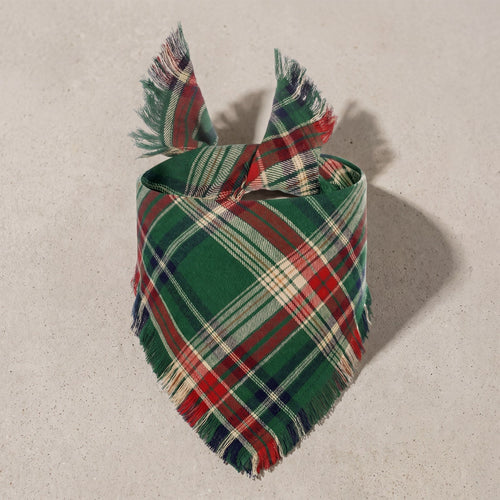 Green tartan cotton bandana, tied